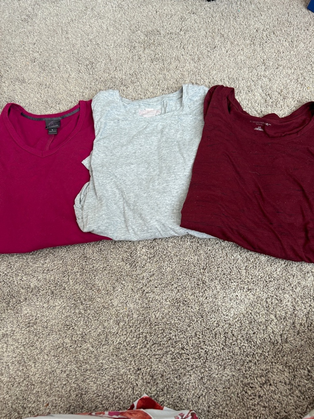 Motherhood maternity long Sleeve Tees in Gray, Burgundy, and Magenta